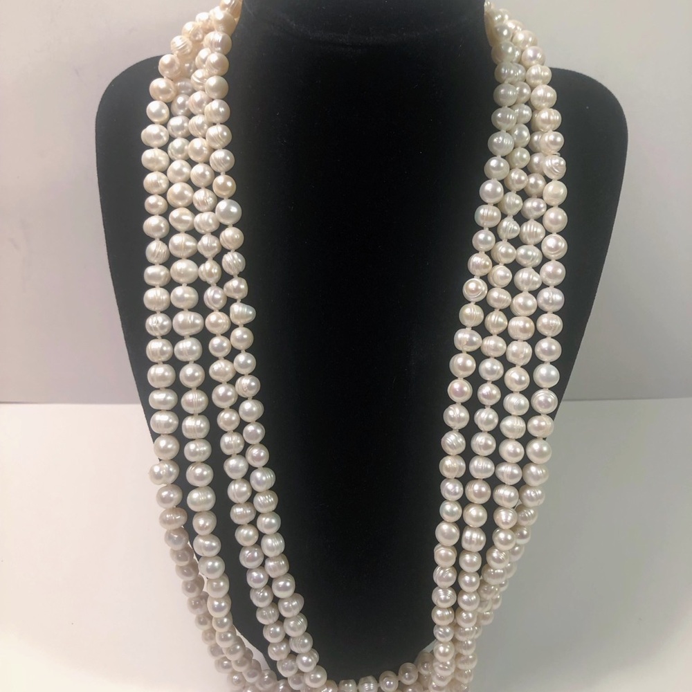 New 96” Natural White Pearls Necklace